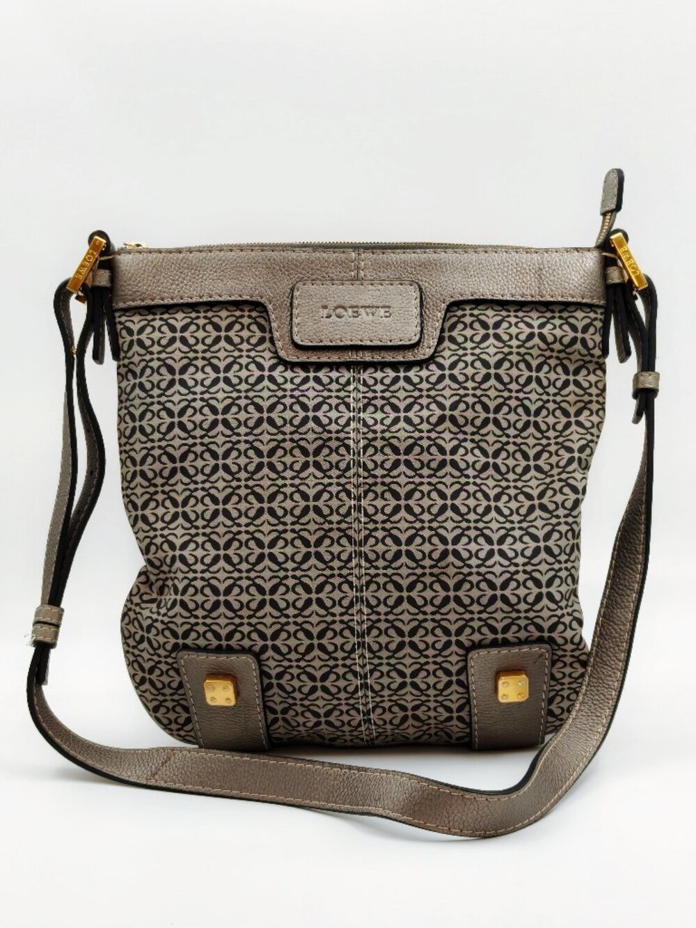 Loewe Anagram Monogram Canvas Crossbody Shoulder Bag Gray